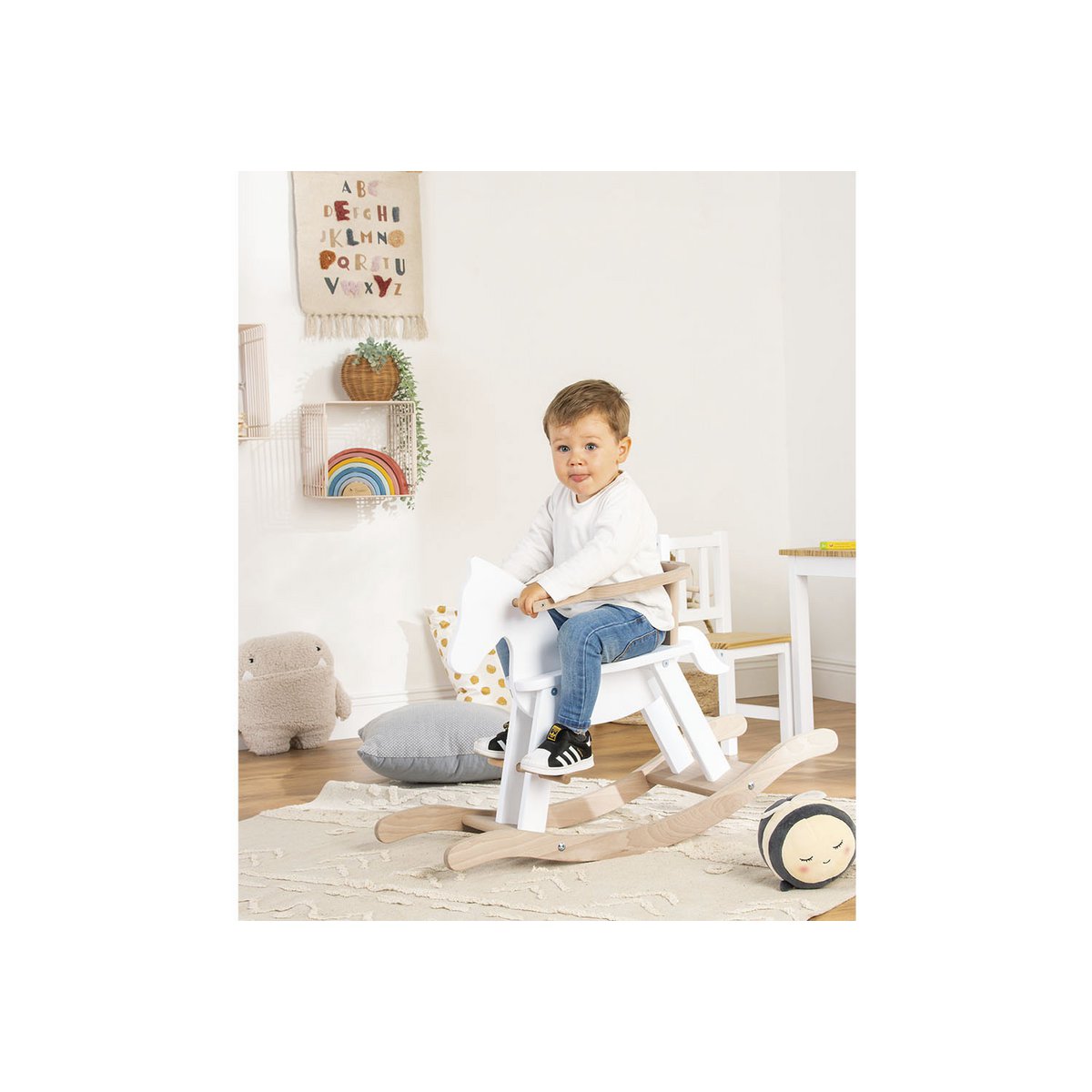 Hobbelpaard 'Pinolino' met ring, wit/naturel - VOF Snug & Smart