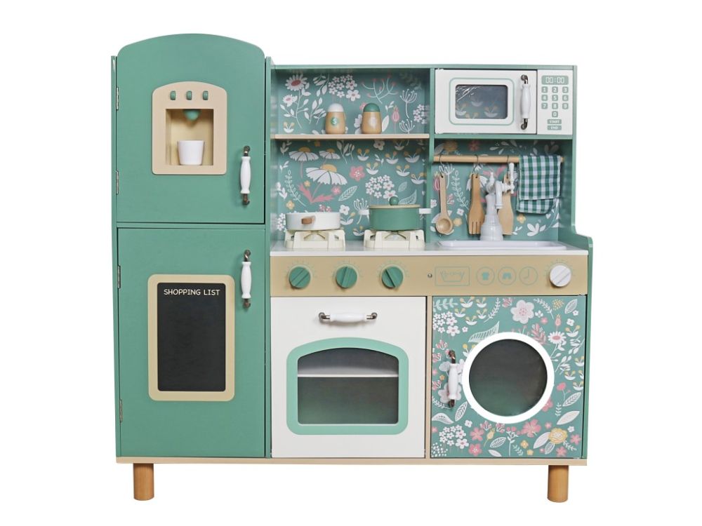 Houten groene Speelkeuken met Licht & Geluid – Educatieve Kinderkeuken met Accessoires – Vanaf 3 Jaar