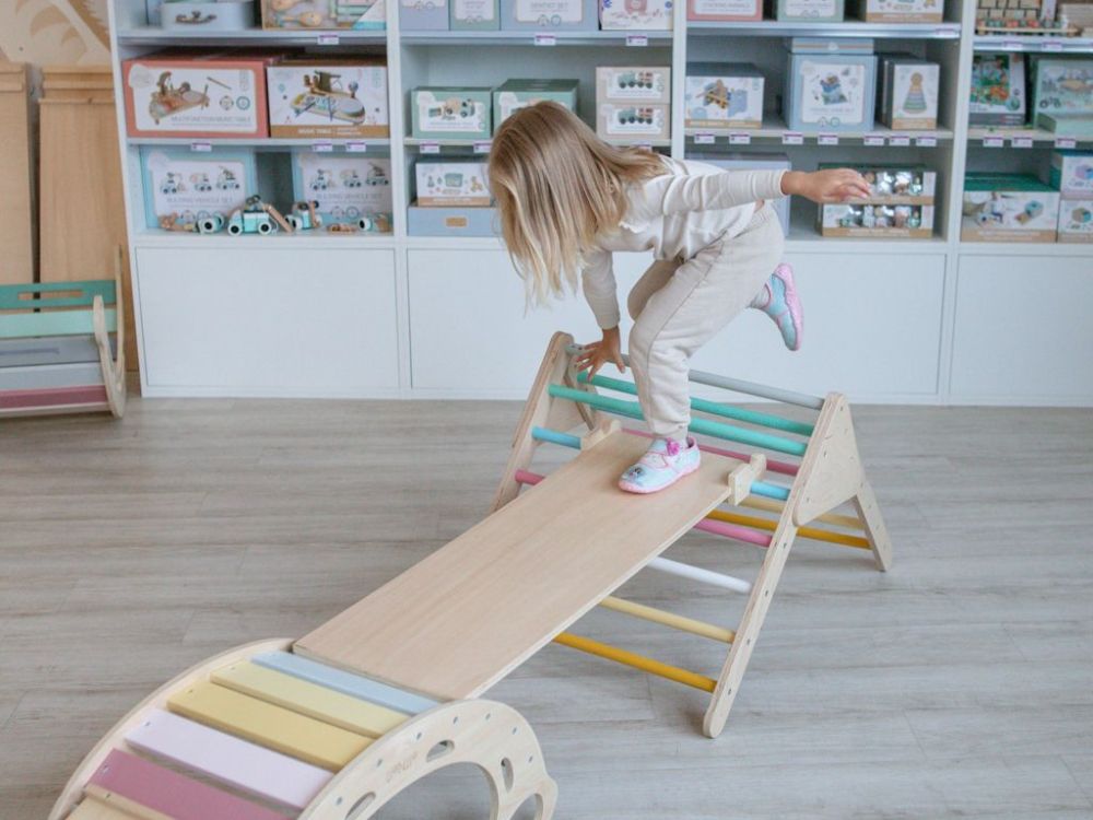 Balançoire Montessori en bois 5 en 1 avec plateau 2 en 1 - ensemble neuf (NEUF)