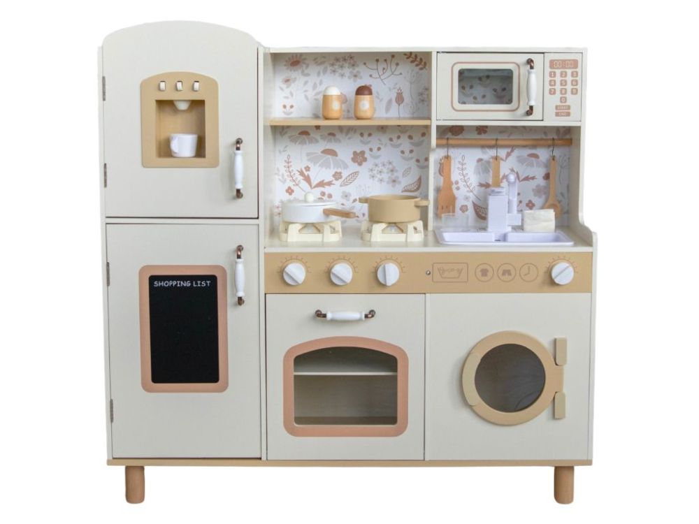 Cuisine bébé en bois avec sons - crème avec fleurs
