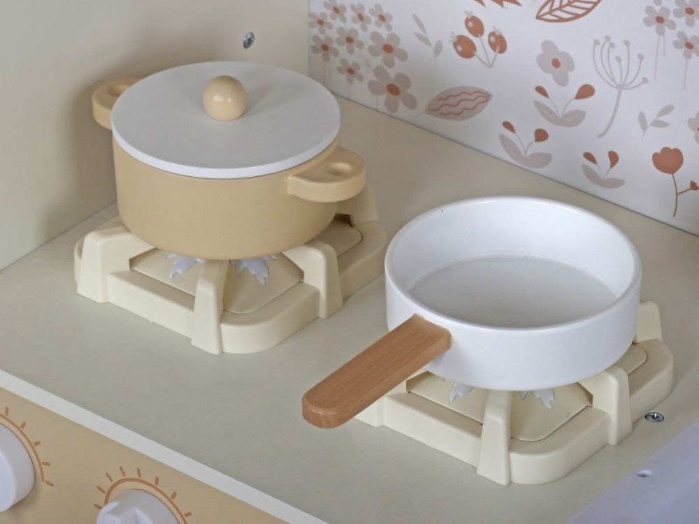 Cuisine bébé en bois avec sons - crème avec fleurs