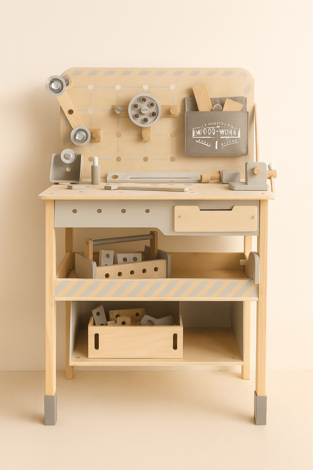 🛠️ XXL Houten Werkbank voor Kinderen – 72-delig | In Hoogte Verstelbaar met Kraan en GRATIS Gereedschapsgordel