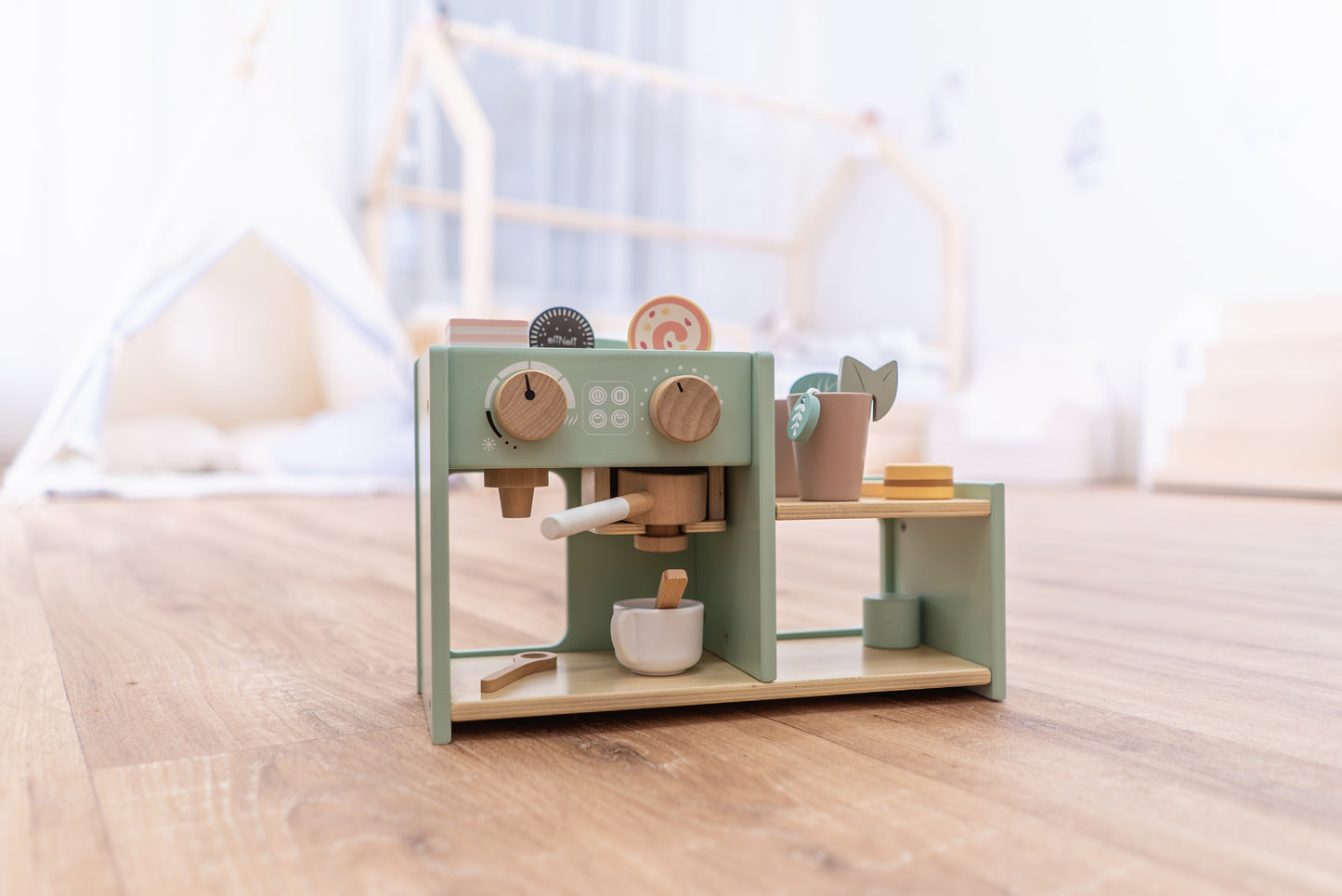 ☕ 2-in-1 Houten Speelgoed Koffiemachine & Winkeltje