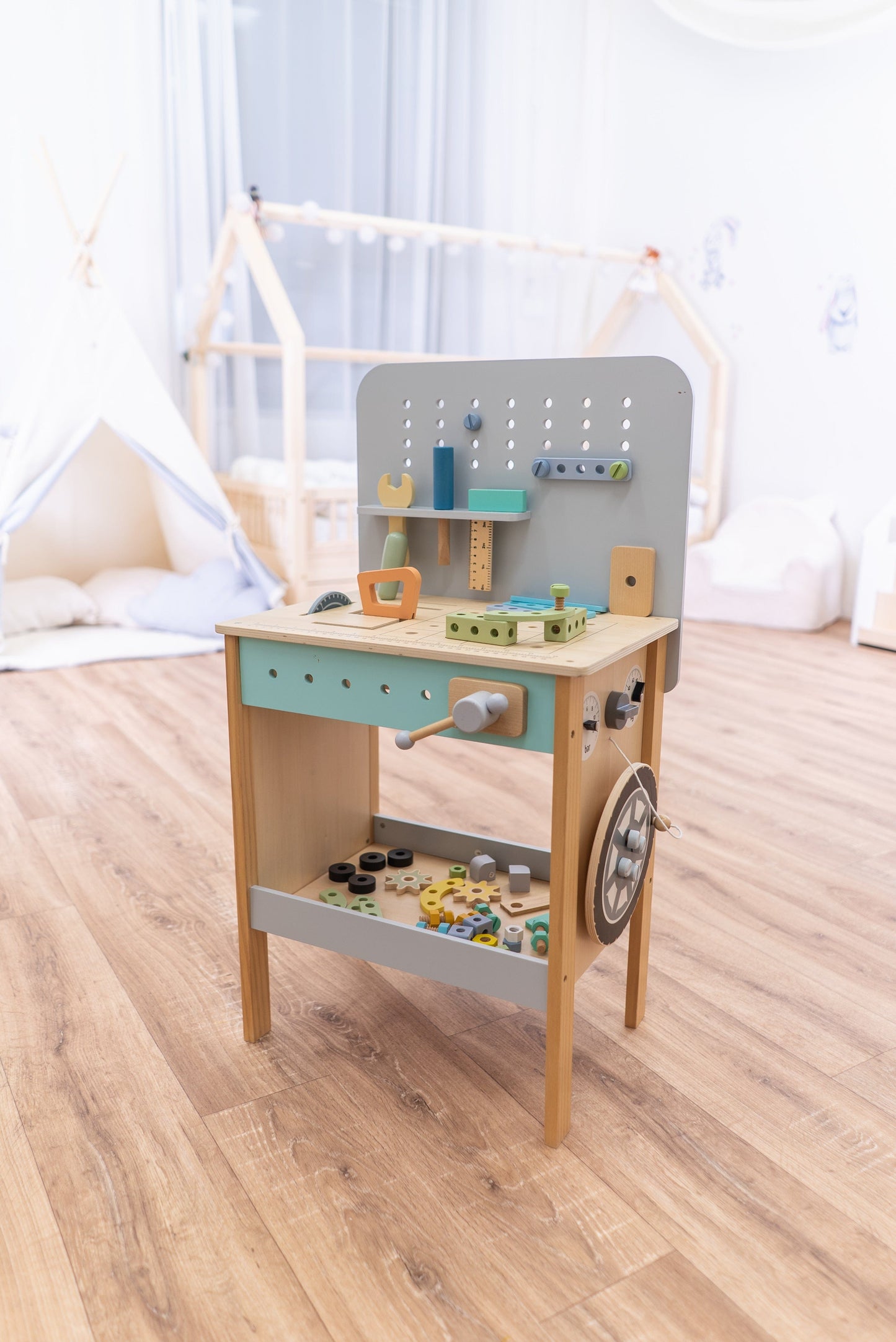 🔧 Houten Kinderwerkbank met Gereedschap – 73-delig