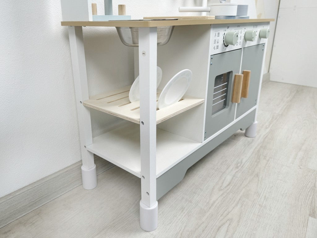 🍽️ Houten Kinderkeuken met Verstelbare Hoogte – Neutraal Design & Accessoires