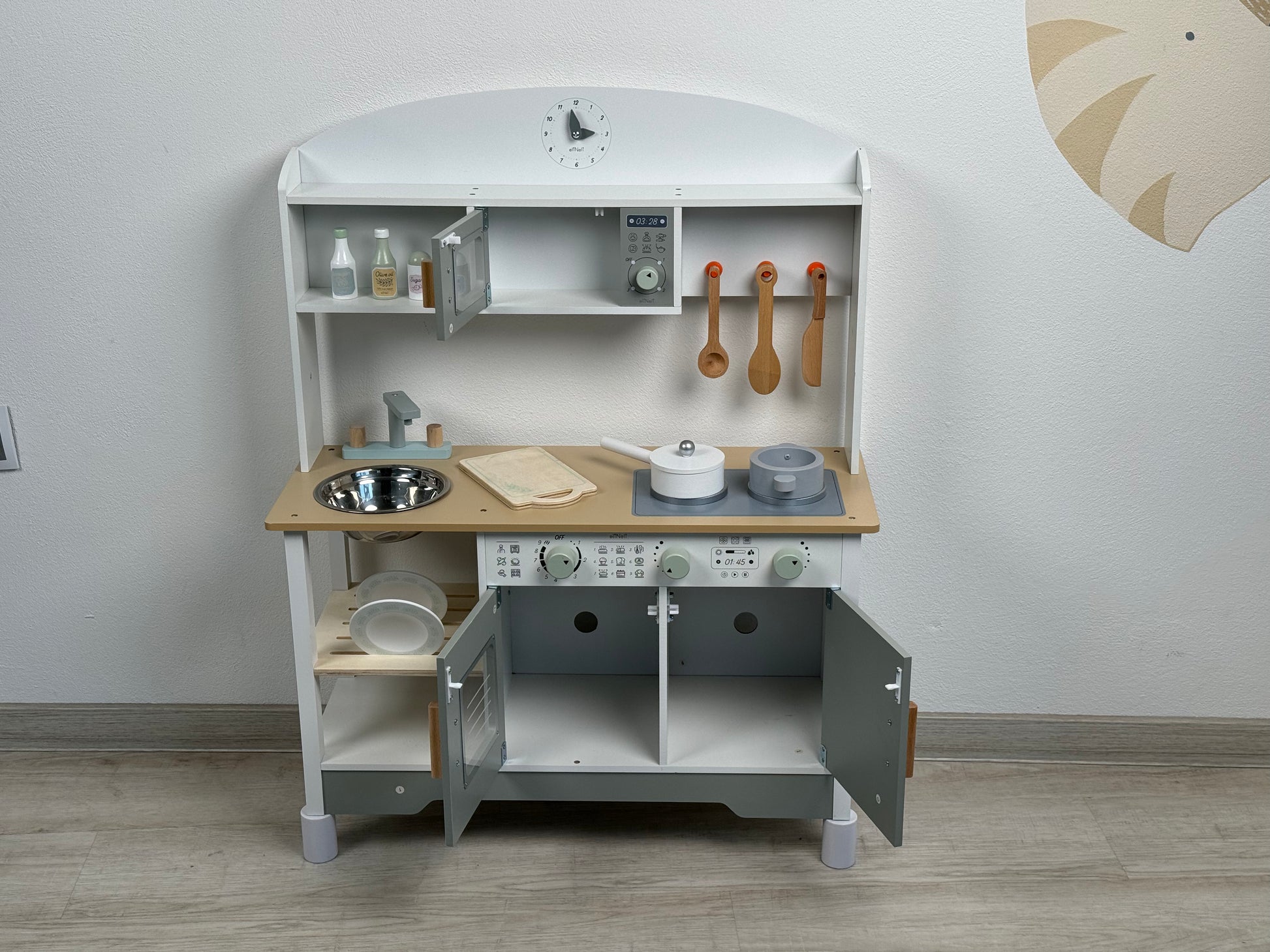🍽️ Houten Kinderkeuken met Verstelbare Hoogte – Neutraal Design & Accessoires - VOF Snug & Smart