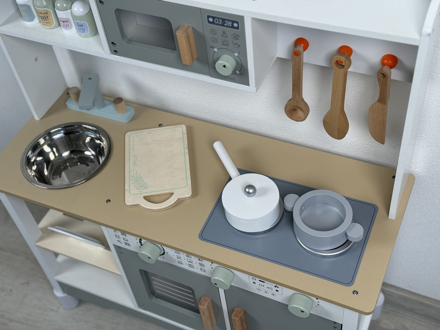 🍽️ Houten Kinderkeuken met Verstelbare Hoogte – Neutraal Design & Accessoires