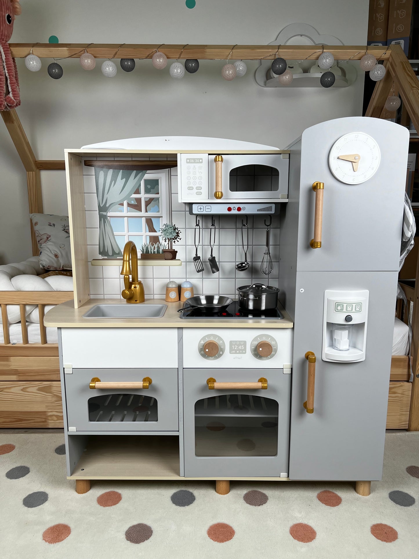 🍽️ Luxe Houten Kinderkeuken met Accessoires & Gratis Textielset – Scandinavisch Design