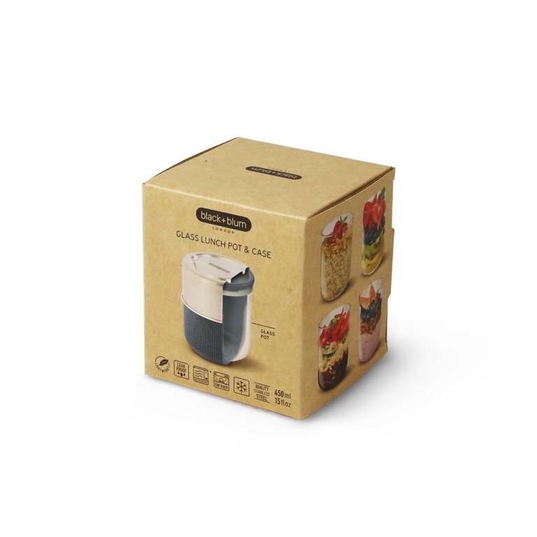 Black+Blum Glass Lunch Pot – 0,45 L | Duurzaam Glas & Houtvezel | Met Ontluchtingsdeksel