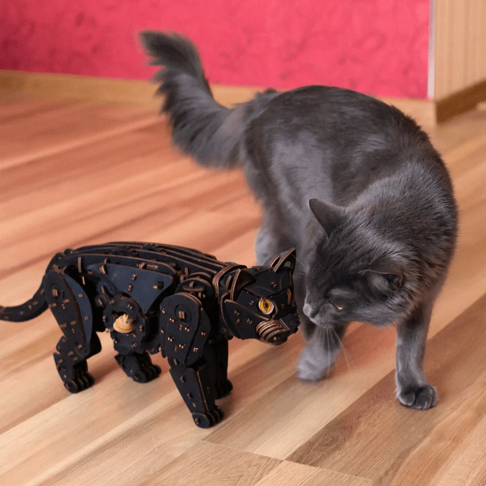 3D Houten Puzzel Mechanische Zwarte Kat