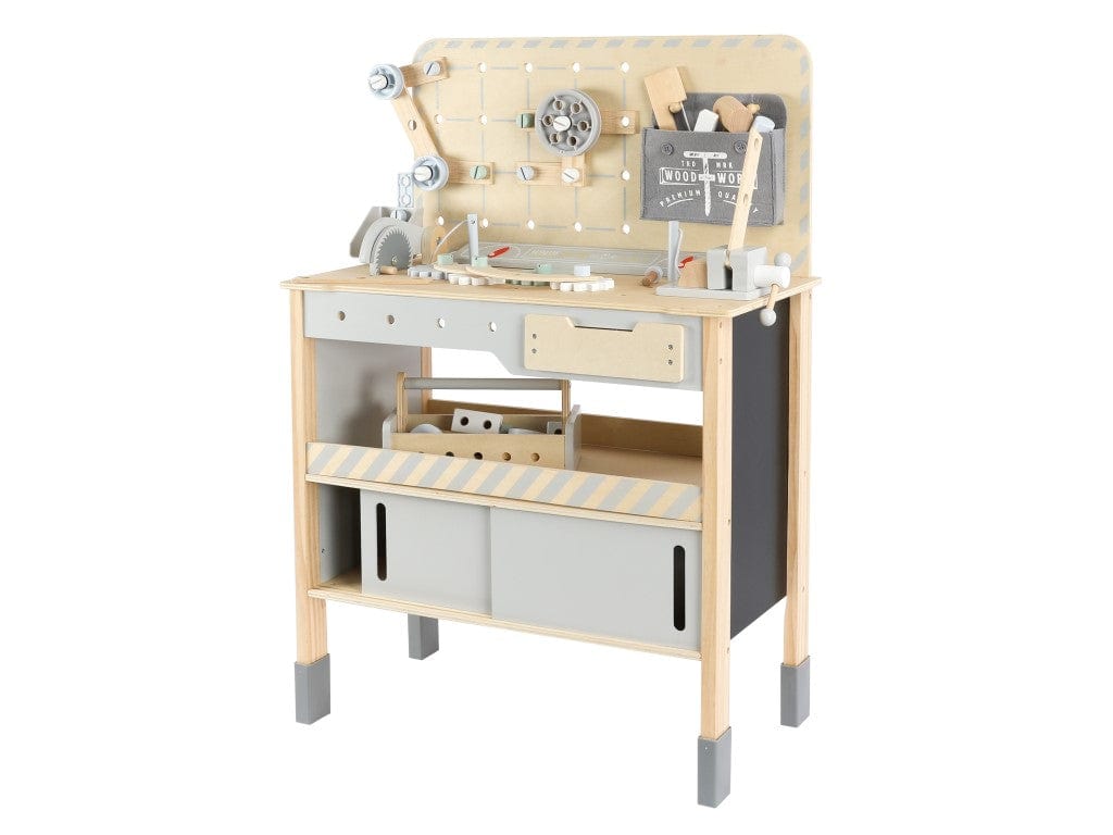 🛠️ XXL Houten Werkbank voor Kinderen – 72-delig | In Hoogte Verstelbaar met Kraan en GRATIS Gereedschapsgordel - VOF Snug & Smart