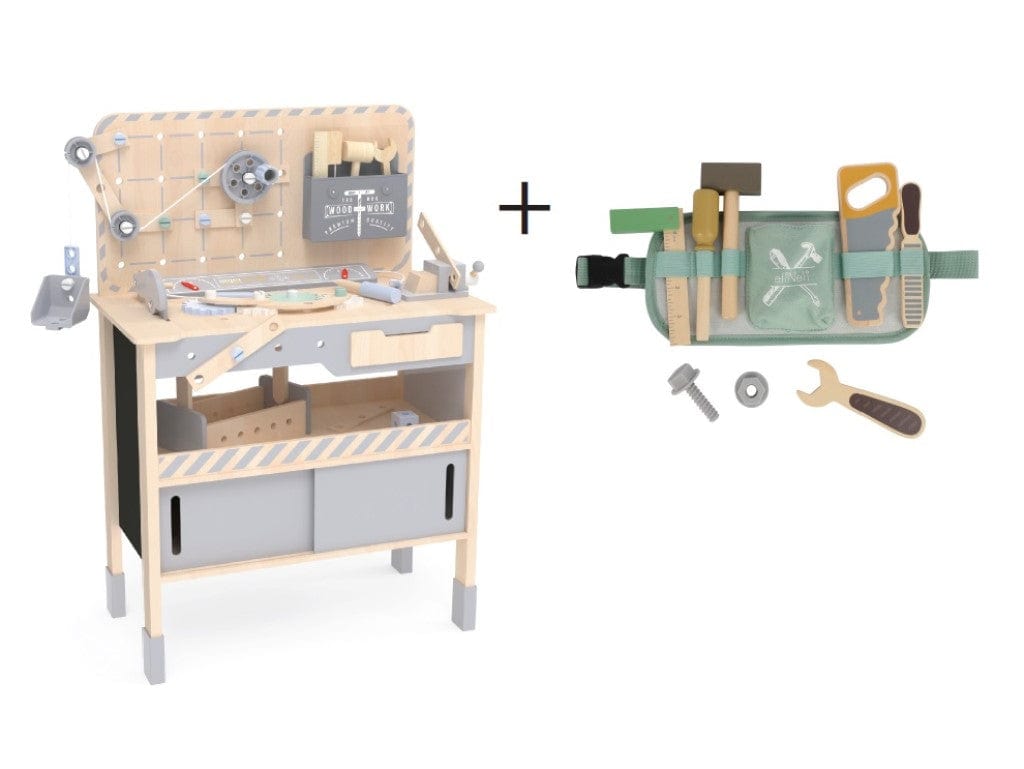 🛠️ XXL Houten Werkbank voor Kinderen – 72-delig | In Hoogte Verstelbaar met Kraan en GRATIS Gereedschapsgordel - VOF Snug & Smart