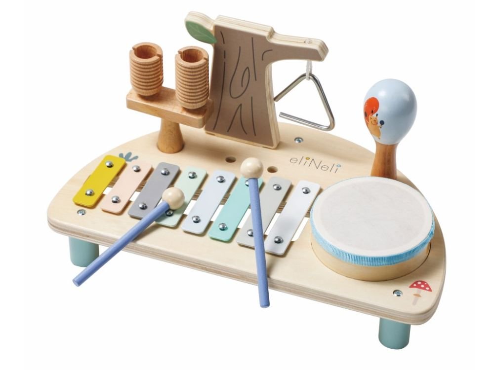 eliNeli Houten Muziektafel met 5 Instrumenten – Bosdieren Thema