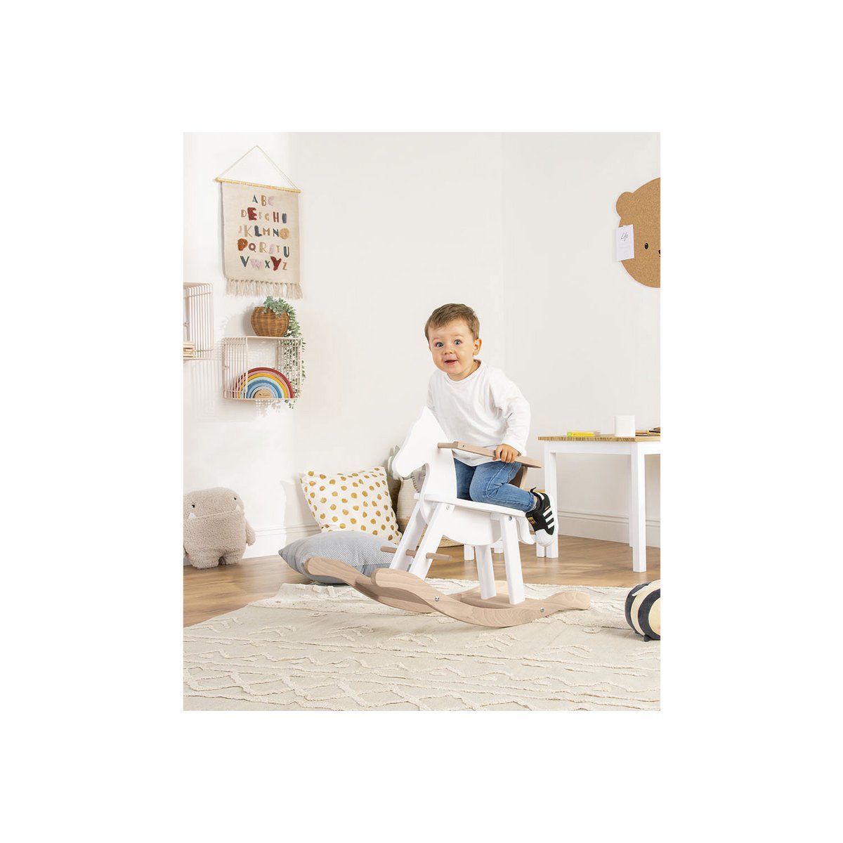 Hobbelpaard 'Pinolino' met ring, wit/naturel - VOF Snug & Smart