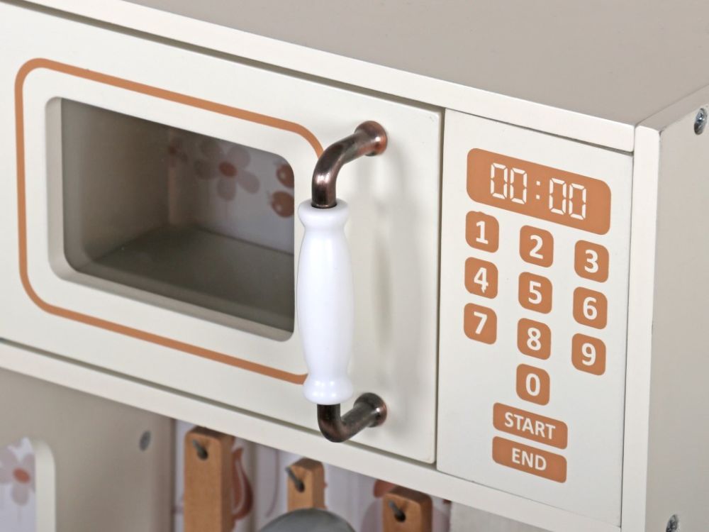 Houten Speelkeuken met Geluid – Crème met Bloemen
