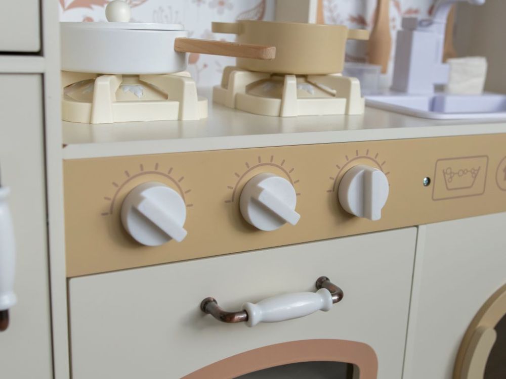 Houten Speelkeuken met Geluid – Crème met Bloemen