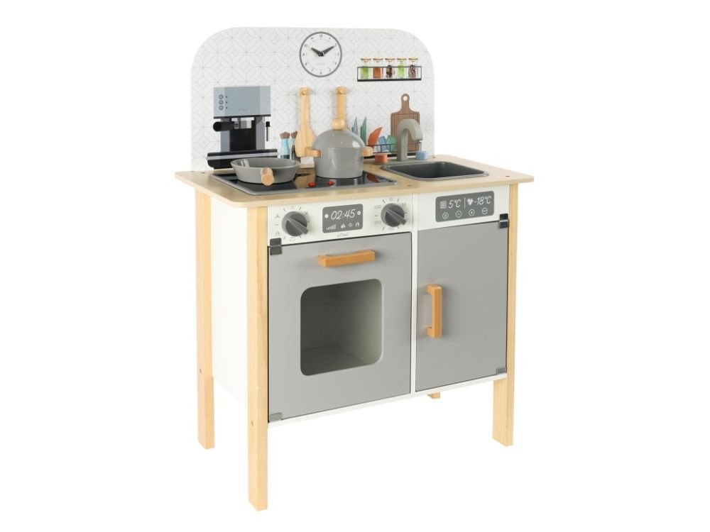 Houten Speelkeuken – Scandinavisch Grijs met GRATIS Textielset