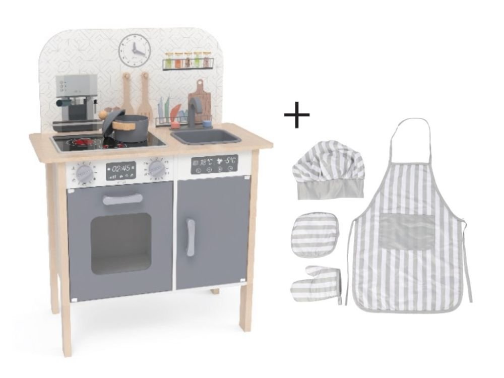 Houten Speelkeuken – Scandinavisch Grijs met GRATIS Textielset