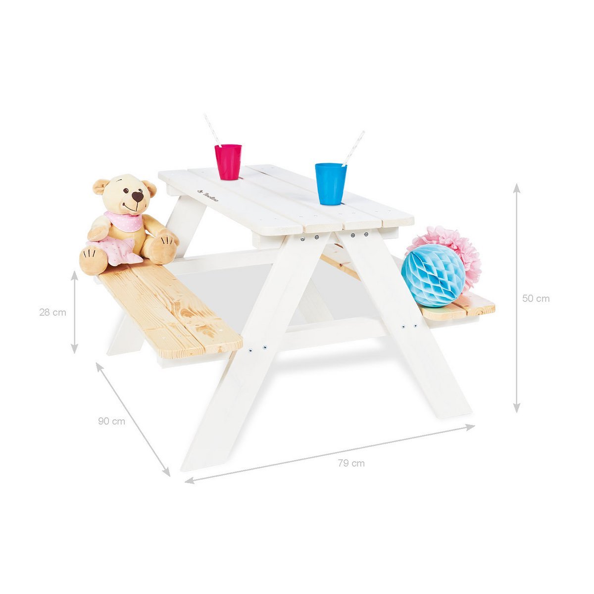 Kinderpicknickbank 'Nicki für 4', wit - VOF Snug & Smart