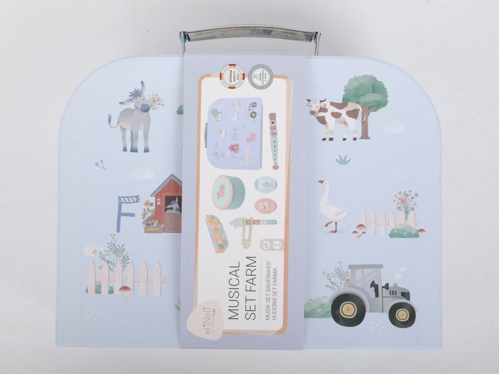 Houten Muziekinstrumenten Set voor Kinderen – 5‑delig met Boerderijthema (12m+) - VOF Snug & Smart