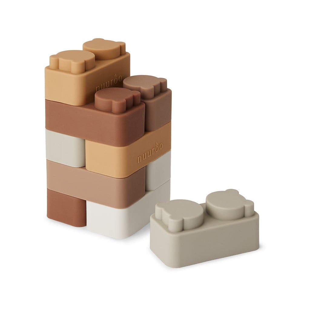 Blocs de construction empilables en silicone - 10 pièces - Mélange de couleurs marron