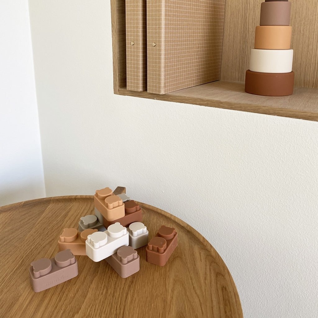 Blocs de construction empilables en silicone - 10 pièces - Mélange de couleurs marron
