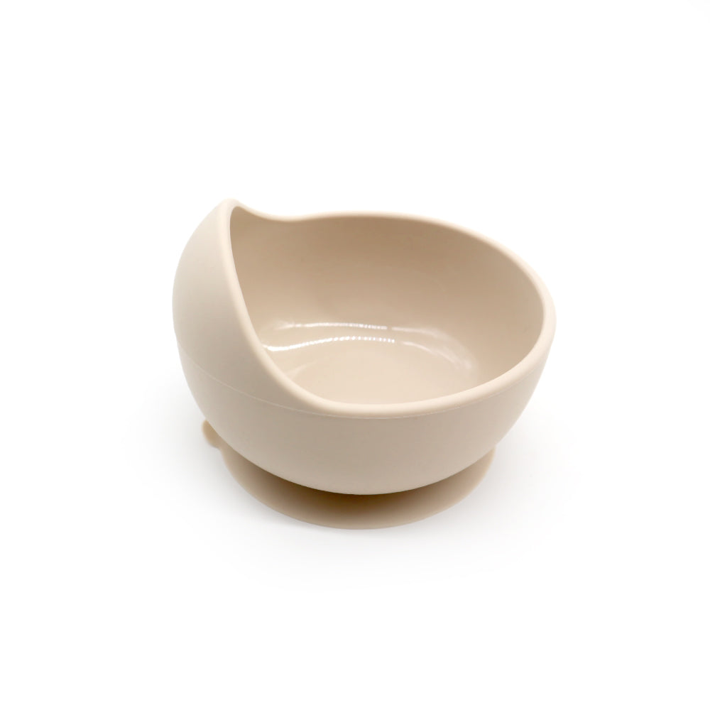 Beige siliconen bowl met stevige zuignap voor babyvoeding