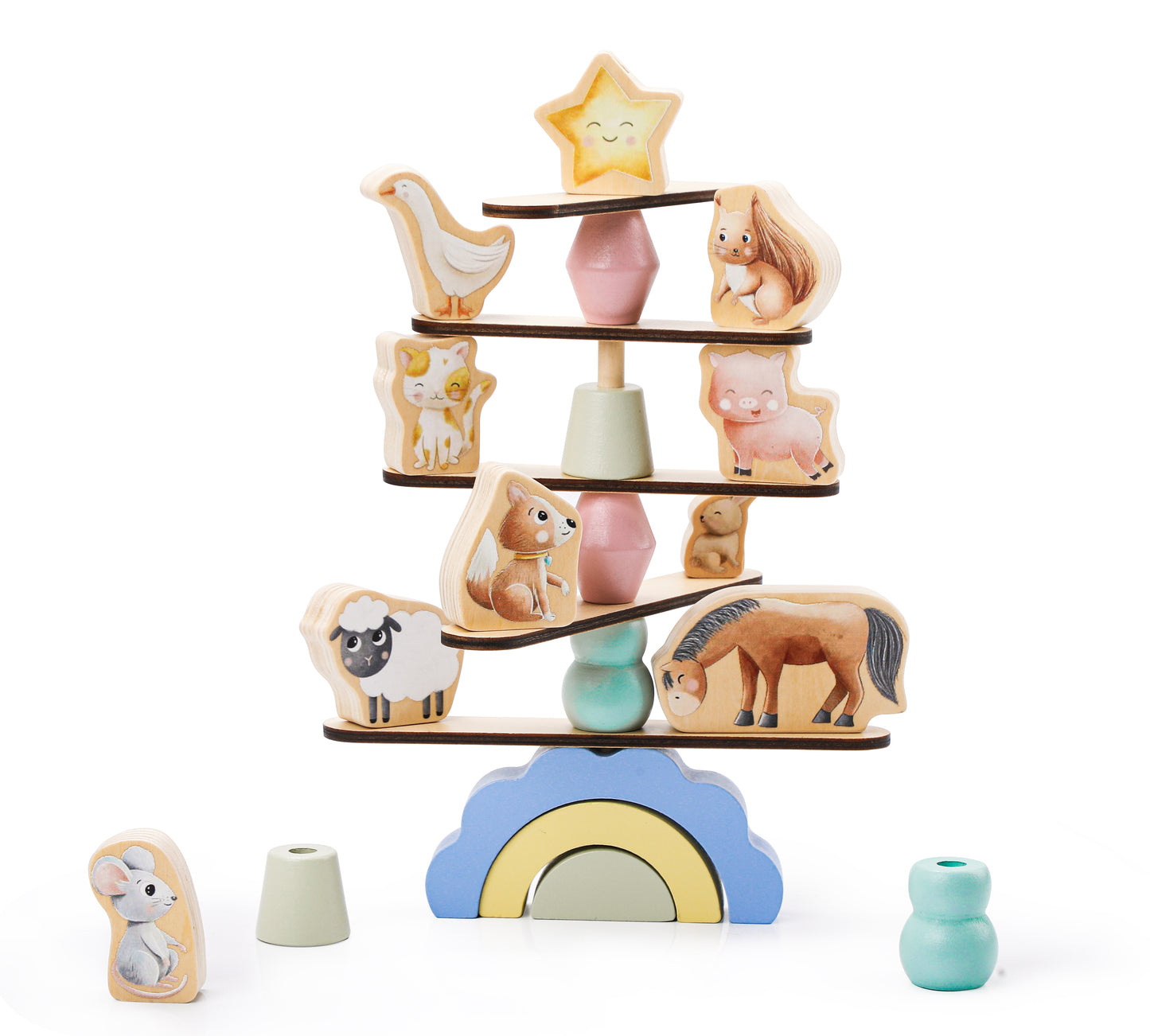 Houten Balansspel – Dieren & Regenboog | Educatief Montessori Speelgoed