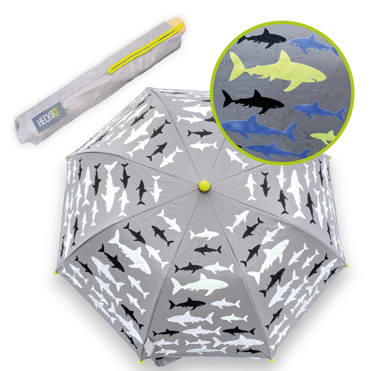 🦈 HECKBO Kinderparaplu – Haaien met Magische Kleurverandering