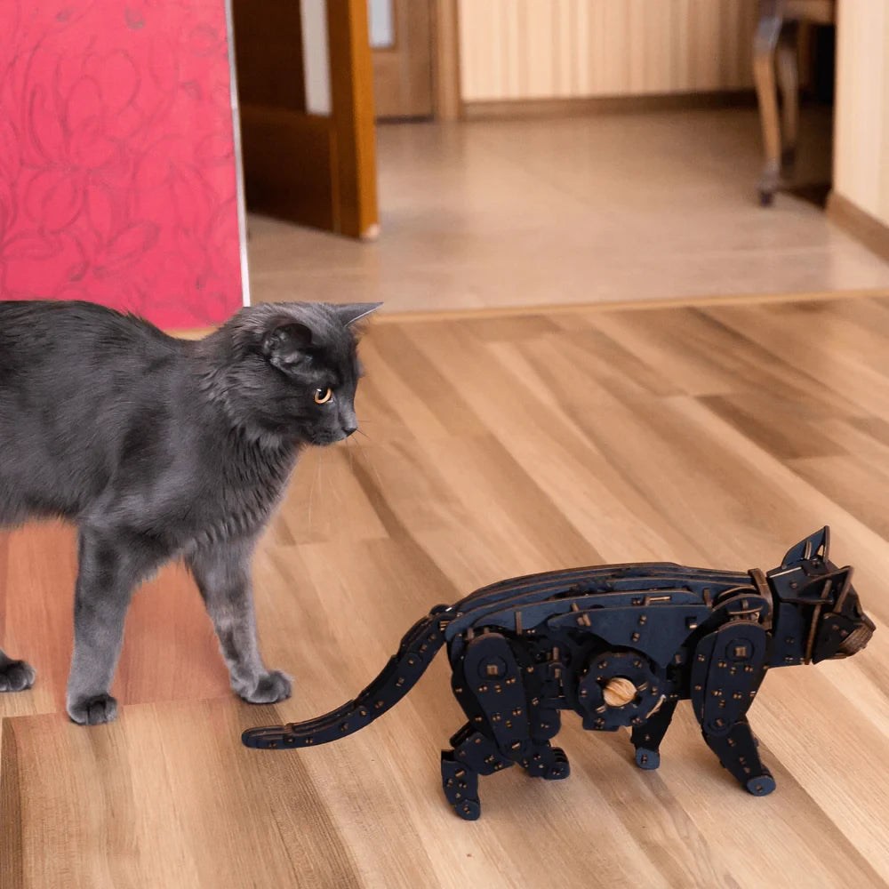 3D Houten Puzzel Mechanische Zwarte Kat