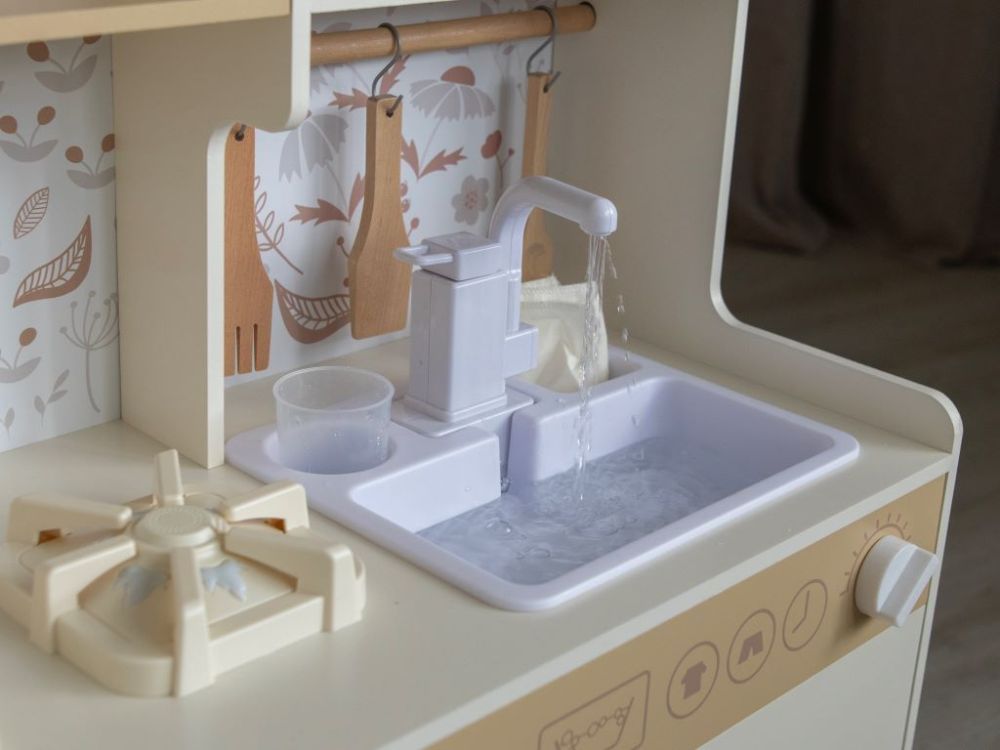 Cuisine bébé en bois avec sons - crème avec fleurs