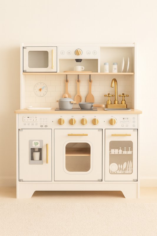 🍽️ Luxe Houten Kinderkeuken – Inclusief Moderne Apparaten & Accessoires