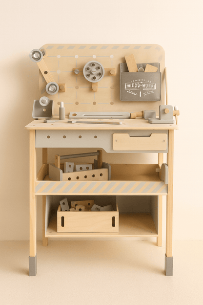 🛠️ XXL Houten Werkbank voor Kinderen – 72-delig | In Hoogte Verstelbaar met Kraan en GRATIS Gereedschapsgordel