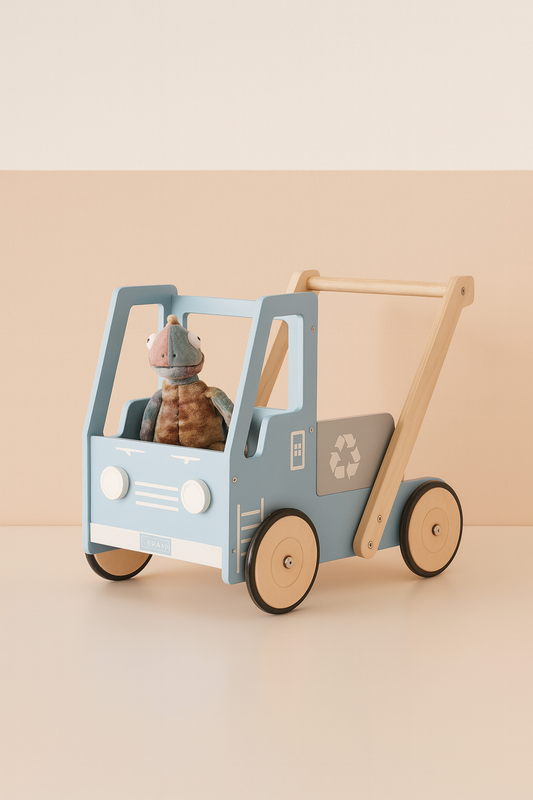 Leren loopwagen 'Kipplaster Fred', blauw