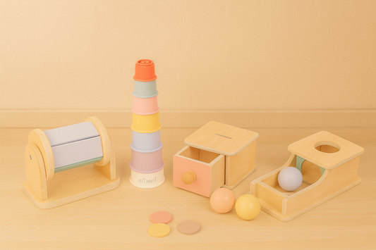 sensorisch speelgoed van hout en siliconen – draaimolen & ballenbox