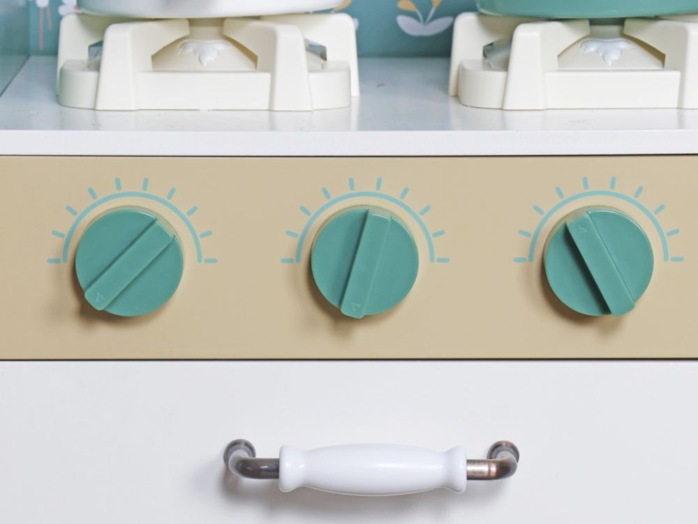 Houten kinderkeuken met licht en geluid – educatieve speelkeuken met accessoires in groen, bruin en wit, geschikt vanaf 3 jaar