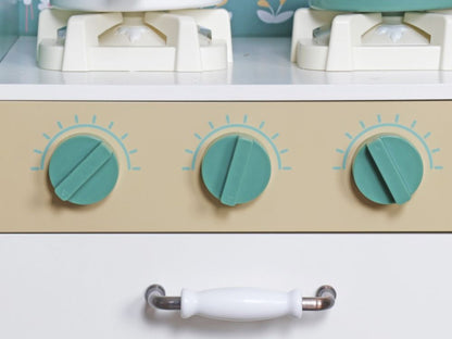 Houten kinderkeuken met licht en geluid – educatieve speelkeuken met accessoires in groen, bruin en wit, geschikt vanaf 3 jaar