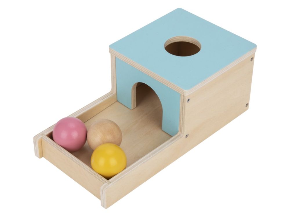 Educatieve speelbox voor baby’s 7–12 maanden – houten en zachte speelgoedset met rammelaar, puzzel, boekje en blokken