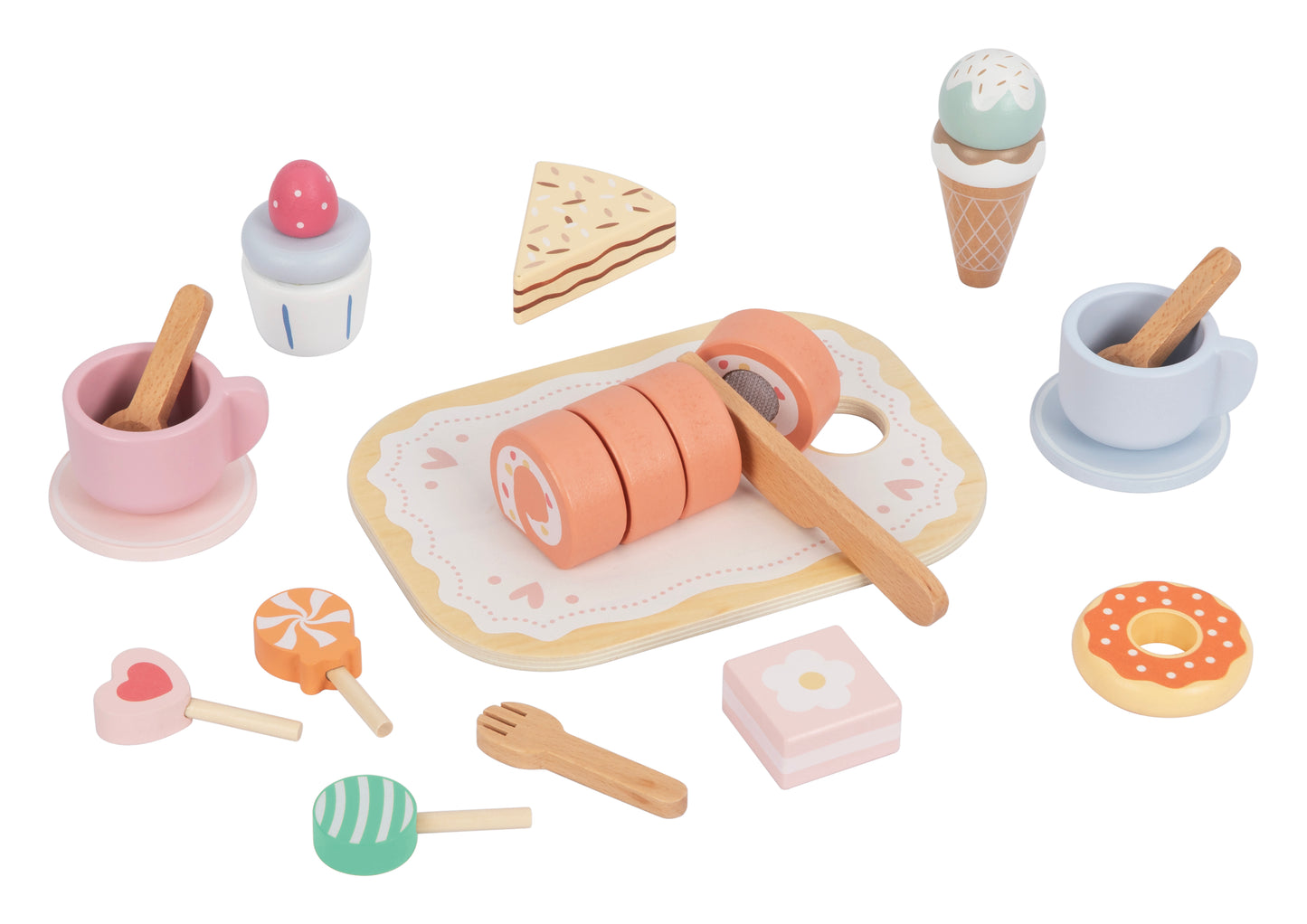 Houten Theeservies Kind – Met Taart en Snoep in Opbergbox – 3-in-1 Speelset – Educatief Rollenspel vanaf 3 jaar
