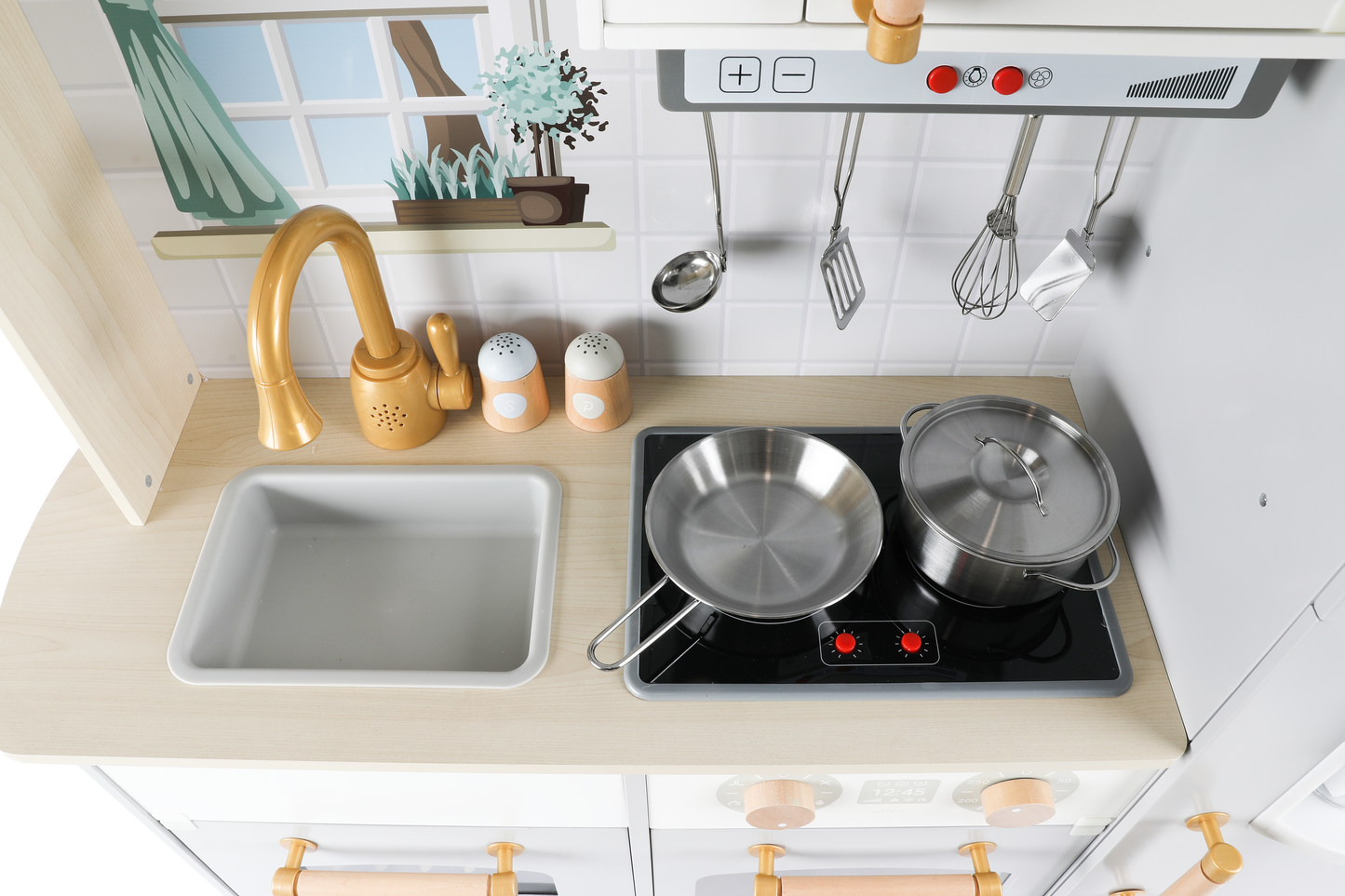 🍽️ Luxe Houten Kinderkeuken met Accessoires & Gratis Textielset – Scandinavisch Design
