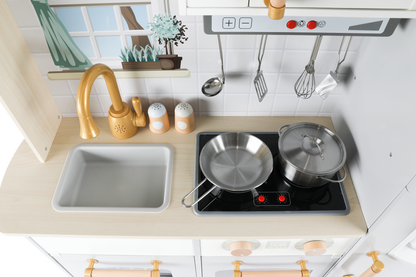 🍽️ Luxe Houten Kinderkeuken met Accessoires & Gratis Textielset – Scandinavisch Design