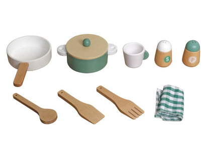 Houten kinderkeuken met licht en geluid – educatieve speelkeuken met accessoires in groen, bruin en wit, geschikt vanaf 3 jaar
