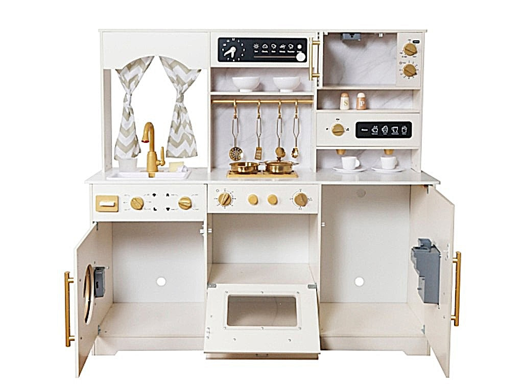 Houten Kinderkeuken – Met Licht, Stoom & Water – Speelkeuken met Gouden Accessoires – Vanaf 3 Jaar