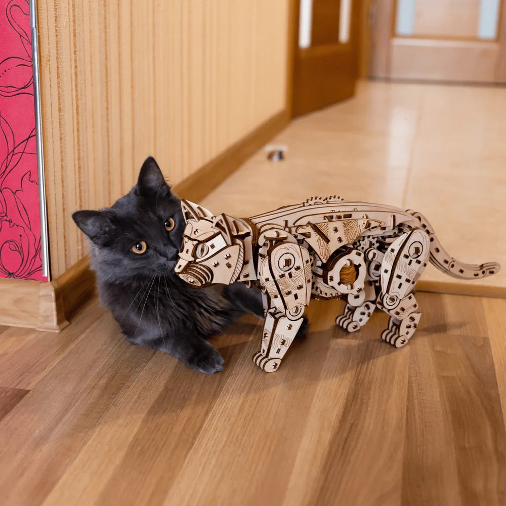 3D Houten Puzzel Mechanische Kat