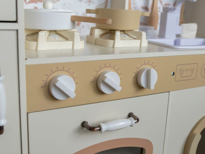 Houten Speelkeuken met Geluid – Crème met Bloemen