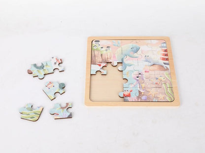 Houten Sea World puzzel met kleurrijke zeedieren – educatief speelgoed voor motoriek en logisch denken.